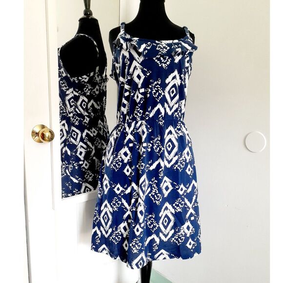 Faded Glory Navy White Geometric Print Sundress Size Medium - Picture 3 of 11